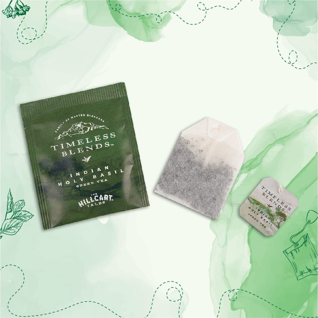Timeless Blends Indian Holy Basil Tulsi Green Tea | Contains Antioxidants Agent Helps in Calming - 25+5 Teabags, 2.12 oz / 60 g