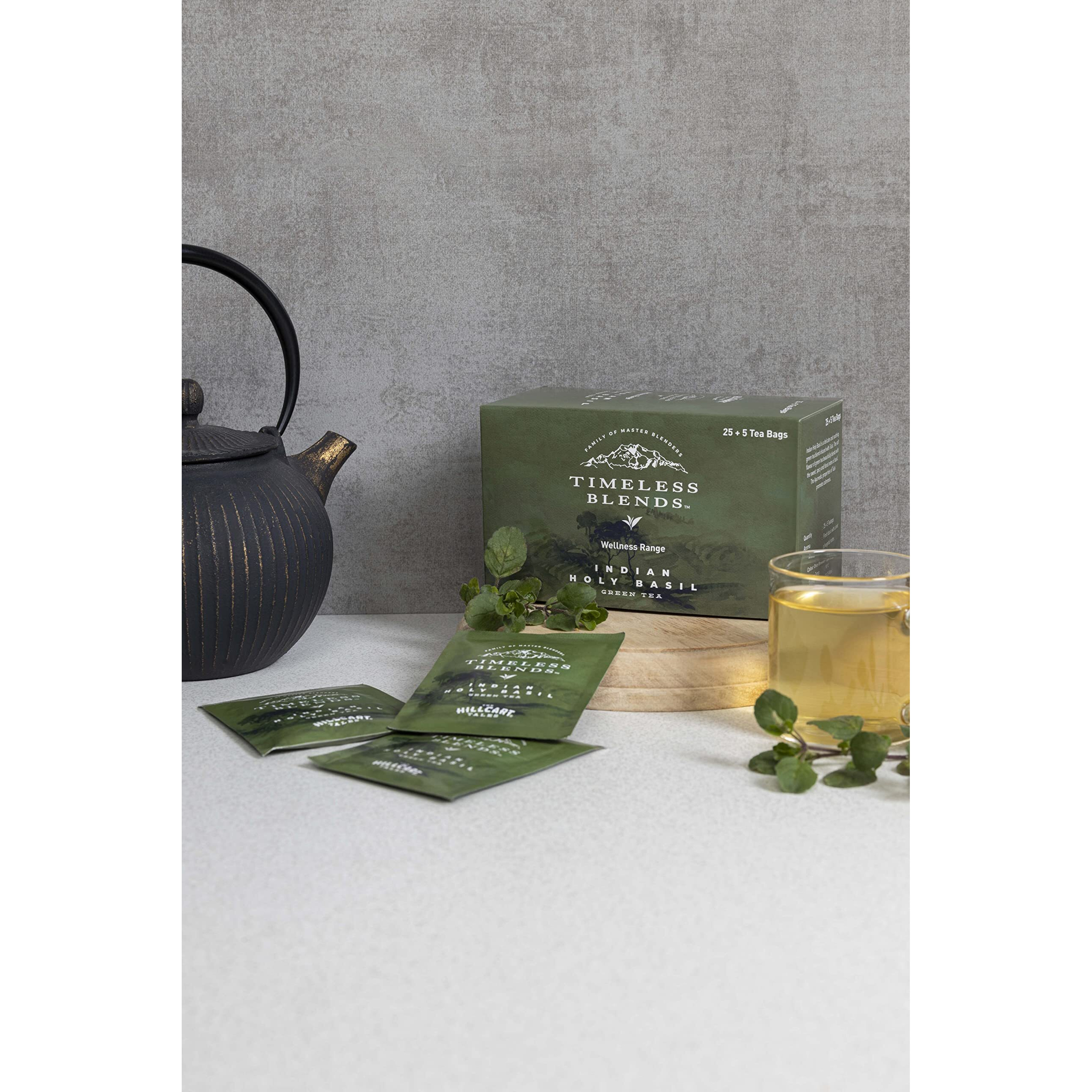 Timeless Blends Indian Holy Basil Tulsi Green Tea | Contains Antioxidants Agent Helps in Calming - 25+5 Teabags, 2.12 oz / 60 g