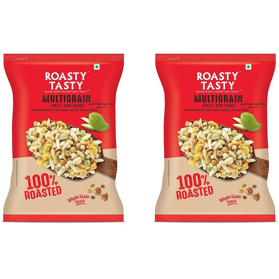 Roasty Tasty Multigrain Mix Sweet & Tangy 400g (200g x 2 packs) | No Onion No Garlic Snacks Items | Healthy Snacks without Palm Oil | Roasted Namkeen - Cholesterol Free | Transfat Free | Made with Pearl Millet Bajra Flakes - Millet Namkeen