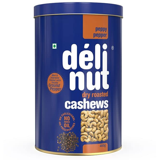 Delinut Dry Roasted Cashews | Plain and Flavoured Cashews (Pepper, 400 gm)
