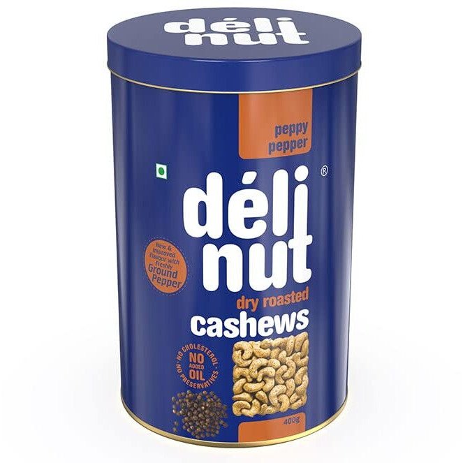 Delinut Dry Roasted Cashews | Plain and Flavoured Cashews (Pepper, 400 gm)
