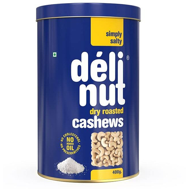 Delinut Dry Roasted Cashews | Plain and Flavoured Cashews (Salted, 400 gm)