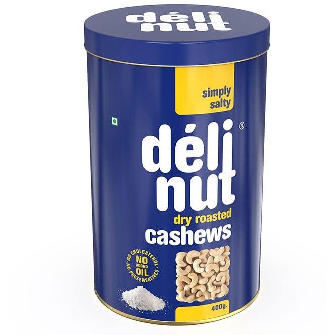 Delinut Dry Roasted Cashews | Plain and Flavoured Cashews (Salted, 400 gm)