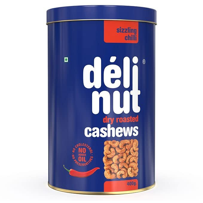 Delinut Dry Roasted Cashews | Plain and Flavoured Cashews (Chilli, 400 gm)