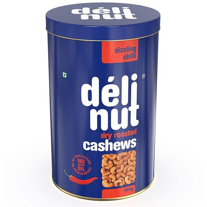 Delinut Dry Roasted Cashews | Plain and Flavoured Cashews (Chilli, 400 gm)