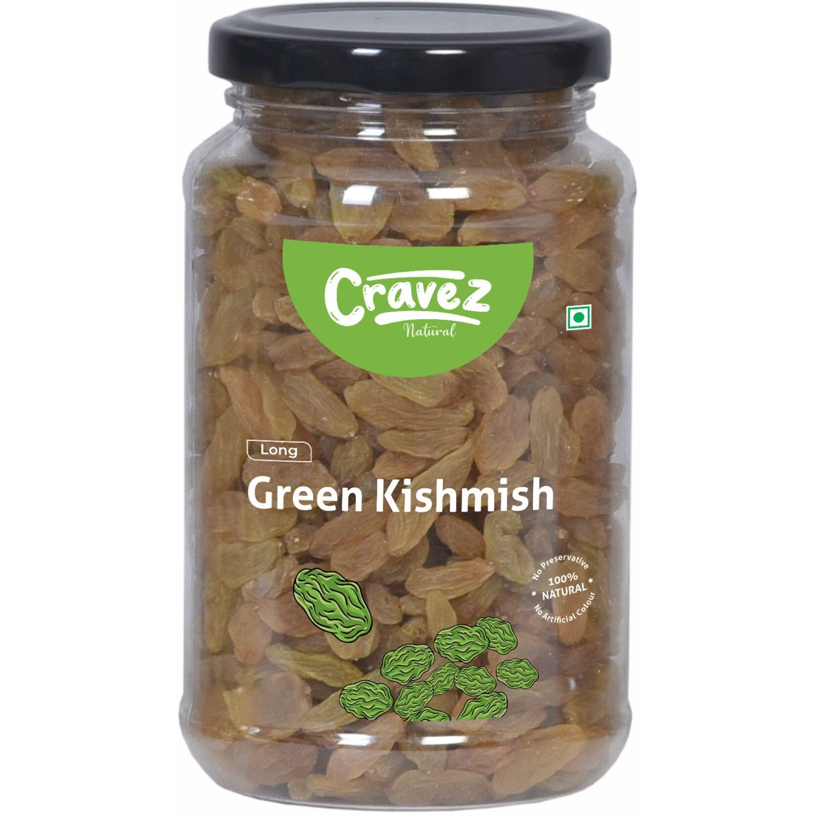 cravez Seedless Green Raisins 250 Gm|Kishmish|Nutritious Dried Grapes|Rich In Iron|100% Natural|No Preservatives|No Additives|Healthy Snacks