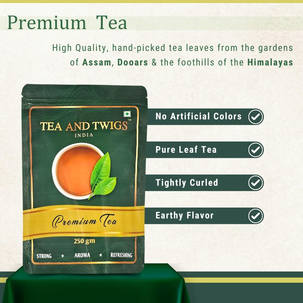 Tea and Twigs Premium Tea - 250gm (Pack Of 2) | Second Flush CTC Tea | Premium Chai Patti | Assam Tea | Black Tea