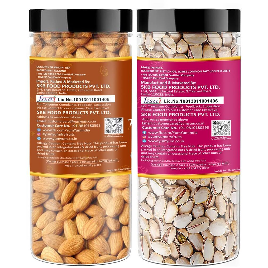 YUM YUM Premium Dry Fruits Combo Pack of 2 | California Almonds 150g, Roasted Salted Pistachios Nut 150 g | Total 300g | Healthy Dry Fruits Snacks | Pista, Badam Dry Combo