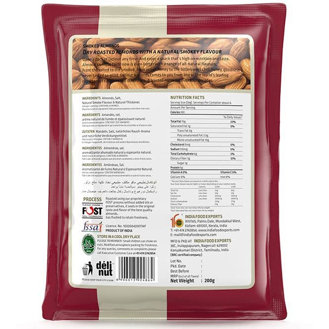 Delinut Dry Roasted Almonds | Smoked 200gm