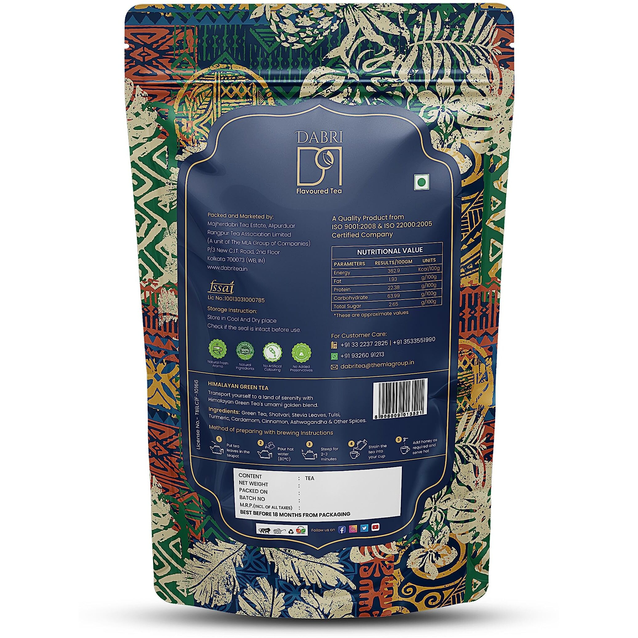 DABRI Himalayan Green Tea With Herbal Ingredients (Pouch Of 100 Grams) - Loose Leaves