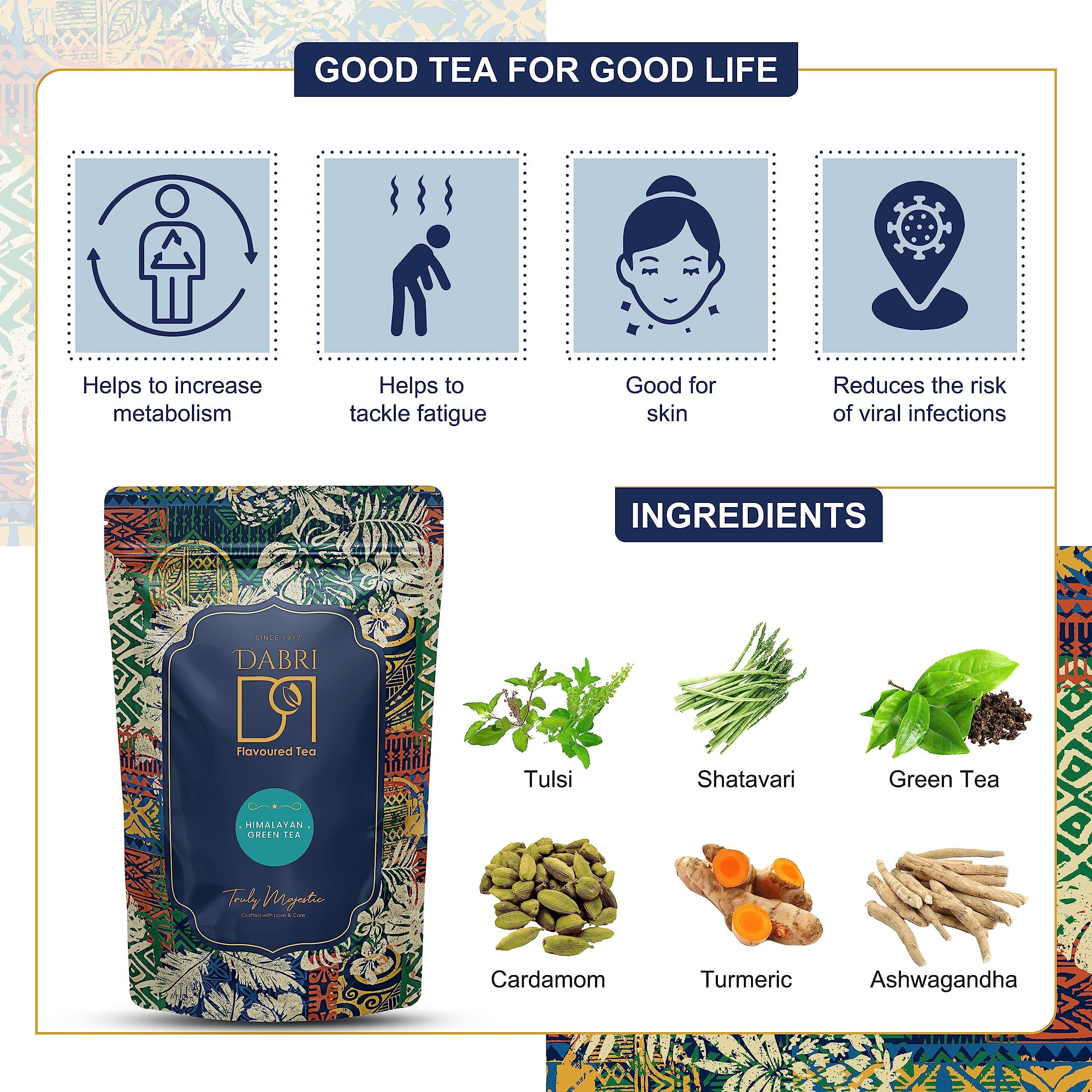 DABRI Himalayan Green Tea With Herbal Ingredients (Pouch Of 100 Grams) - Loose Leaves