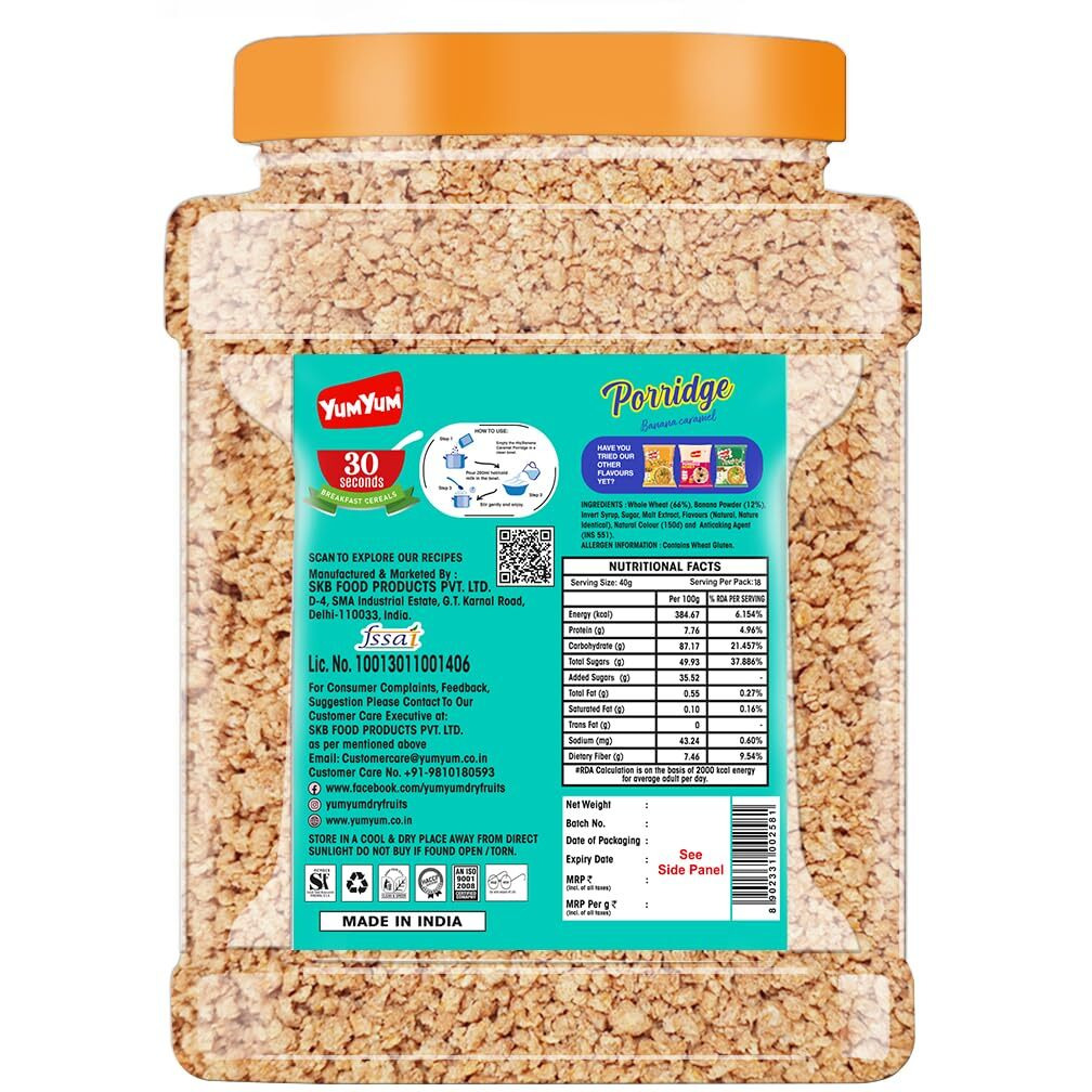 Yum Yum Banana Caramel Porridge - 750g Jar, A Delicious Breakfast Treat for the Whole Family to Enjoy