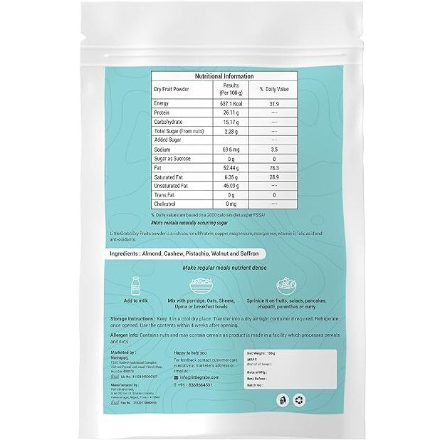 Little Grabs Mix Nuts & Dry Fruits Powder | Dry Fruit Powder for Kids with 5-Superfoods Almonds, Pista, Walnut, Cashew, Saffron | Nutrient Booster for Weight Gain with No Sugar (100Gm, Pack of 2)
