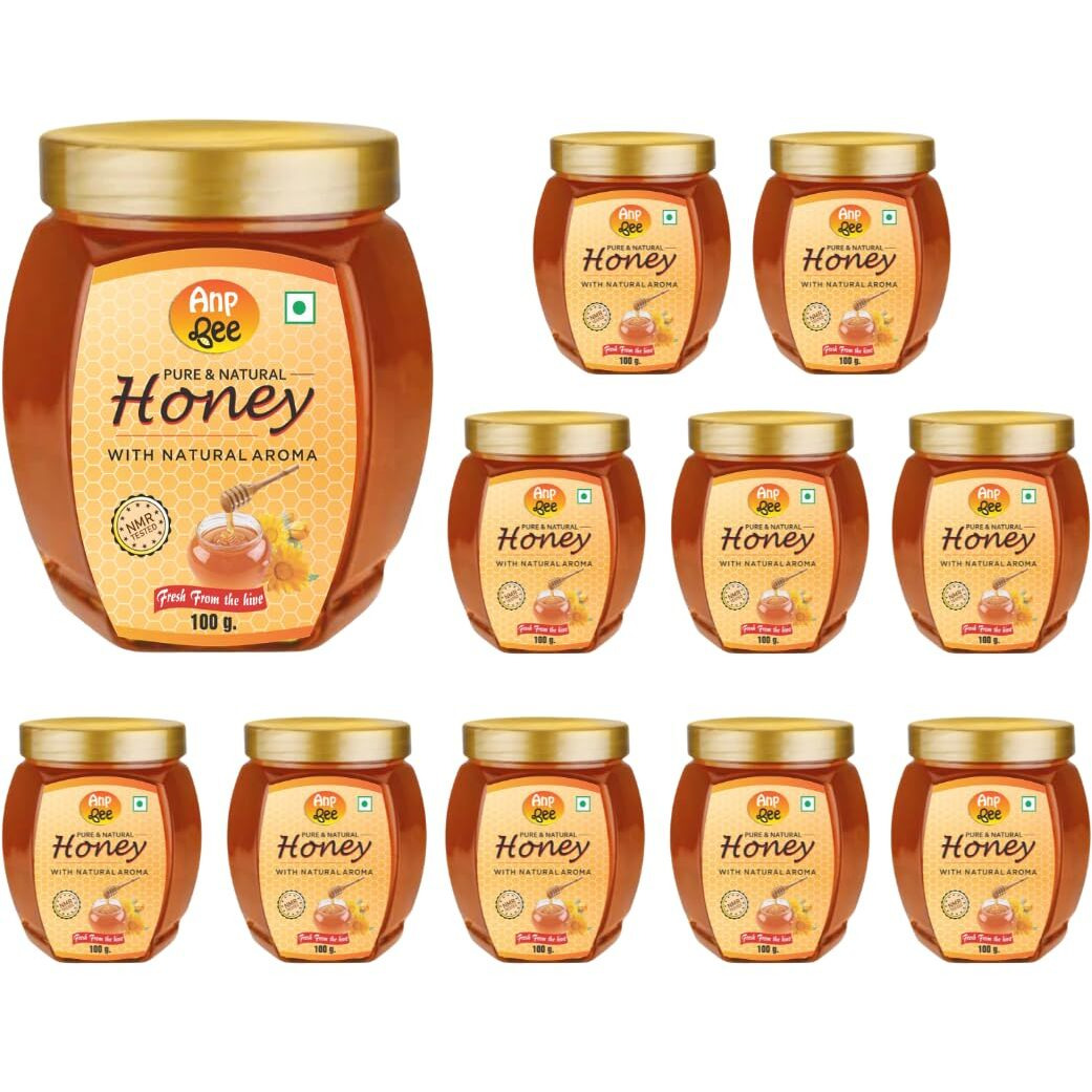 ANP BEE Raw Unpasteurized NMR Tested Natural Honey 100gram Pet Jar I 100% Pure, Unfiltered and Unprocessed Honey with No Sugar Adulteration I Natural Immunity booster for Kids & Adults I Pack of 10