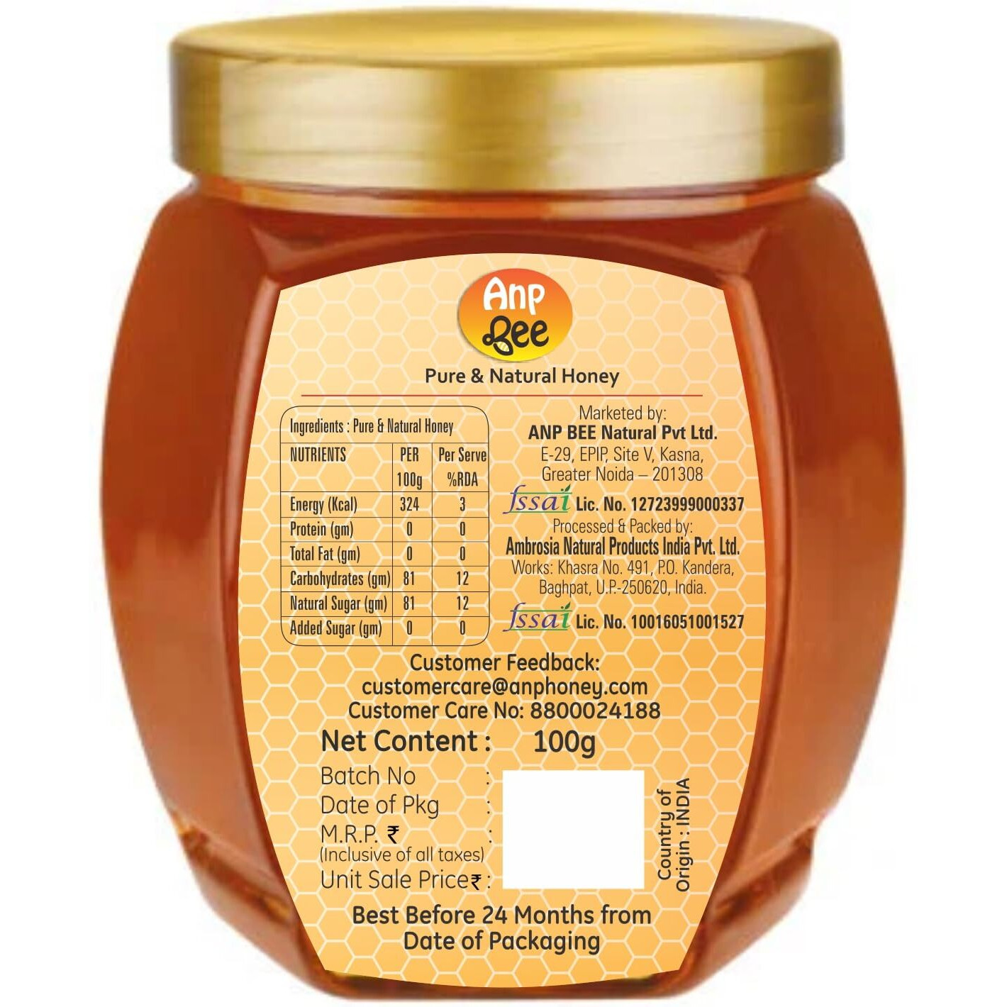 ANP BEE Raw Unpasteurized NMR Tested Natural Honey 100gram Pet Jar I 100% Pure, Unfiltered and Unprocessed Honey with No Sugar Adulteration I Natural Immunity booster for Kids & Adults I Pack of 10