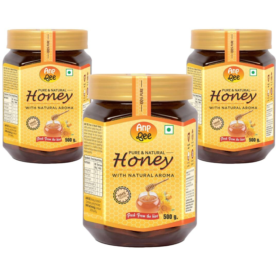 ANP BEE Raw Unpasteurized NMR Tested Natural Honey 500g I Complies with 22 Rigorous FSSAI Quality Checks I 100% Pure, No Sugar Adulteration I Natural Immunity Booster for Adults & Kids I Pack of 3
