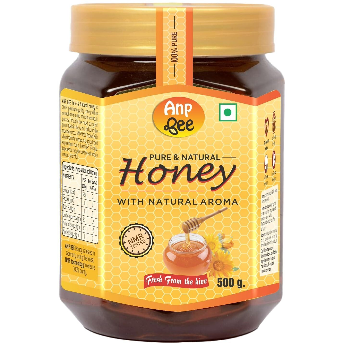 ANP BEE Raw Unpasteurized NMR Tested Natural Honey 500g I Complies with 22 Rigorous FSSAI Quality Checks I 100% Pure, No Sugar Adulteration I Natural Immunity Booster for Adults & Kids I Pack of 3
