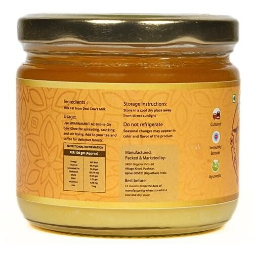SWARNAMRIT Organic A2 Bilona Gir Cow Ghee|300 Ml|Traditional Bilona Method|Cultured|Premium|Immunity Booster|Pure|Natural|Healthy|Fresh|Lactose&Gluten Free|Keto Friendly|Glass Bottle