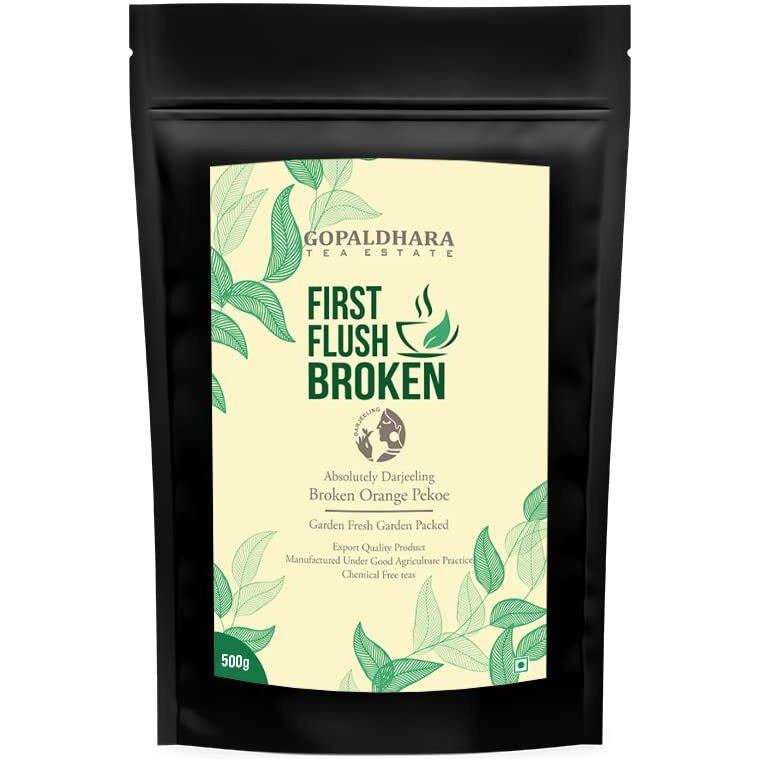 Gopaldhara Darjeeling Tea First Flush Broken Mellow and Flowery 500g Stand up Pouch - (Regular Series) TGBOP1 from the High Mountain 7000 Feet
