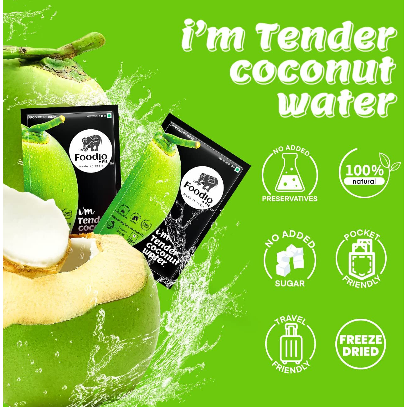 Foodio.fit Im Tender Coconut Water (2L), Coconut Water Powder Sachets, Nariyal Pani Fresh Extracted from Natural Tender Coconuts