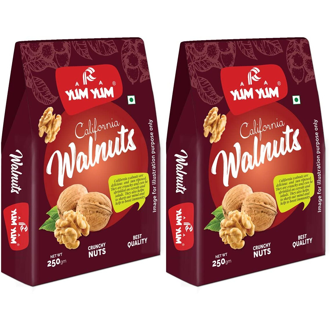 YUM YUM 100% Natural Dried Premium California Walnut Kernels, 500g (2 X 250g) | Pure Without Shell Walnut Kernels | Akhrot Giri Dry Fruit| Perfect for snacking | Brain Food | Raw Akhroth Giri|