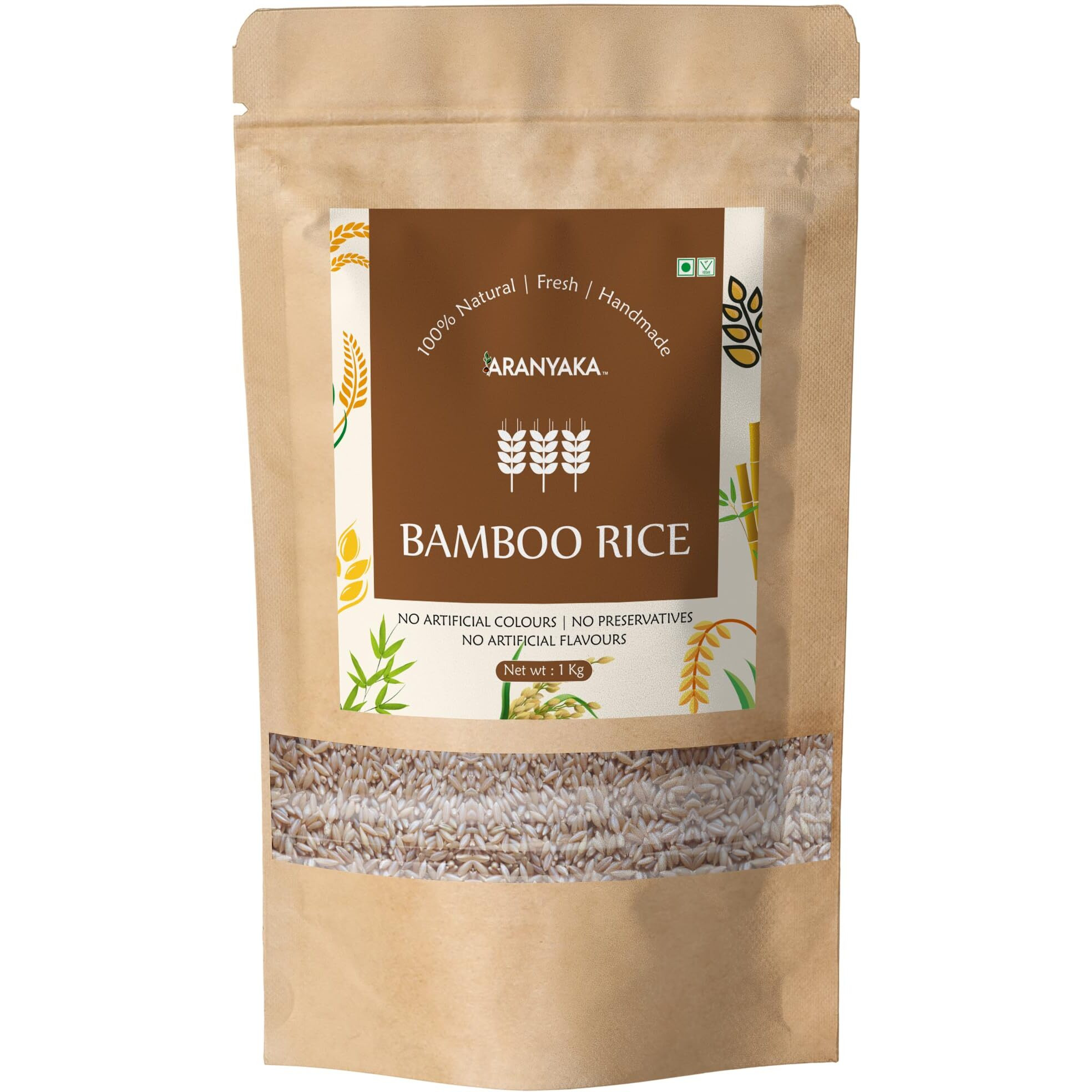 Aranyaka Kerala Wayanad Forest Wild Bamboo Rice (1000g) | Mulayari | Brown Small Grain, Raw |Unpolished 1 kg [From the forests of Kerala]