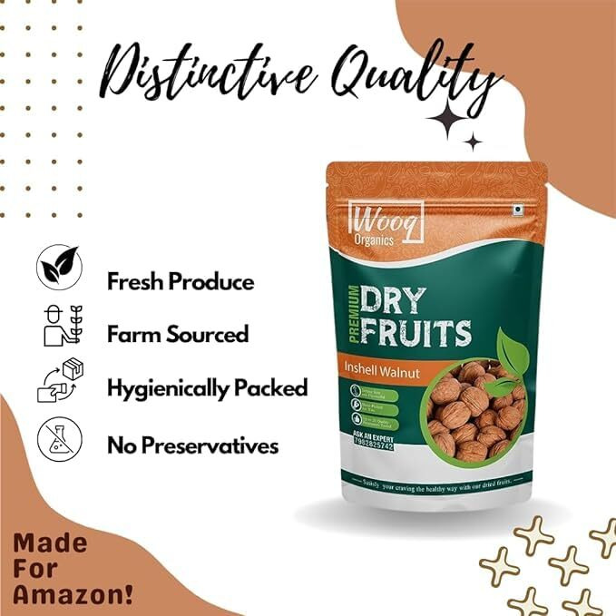 Wooq Organics In shell Fresh Paper Walnuts 200G, Dry Fruits, Regular Size