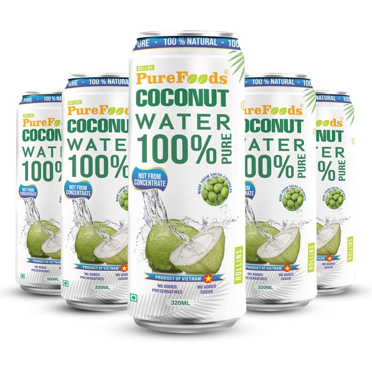 ROLLINS PureFoods Vietnamese Tender Coconut Water, 100% Pure & Natural | Nariyal Paani For Daily Hydration & Healthy Skin | (Pack Of 6, 320 Ml Each)