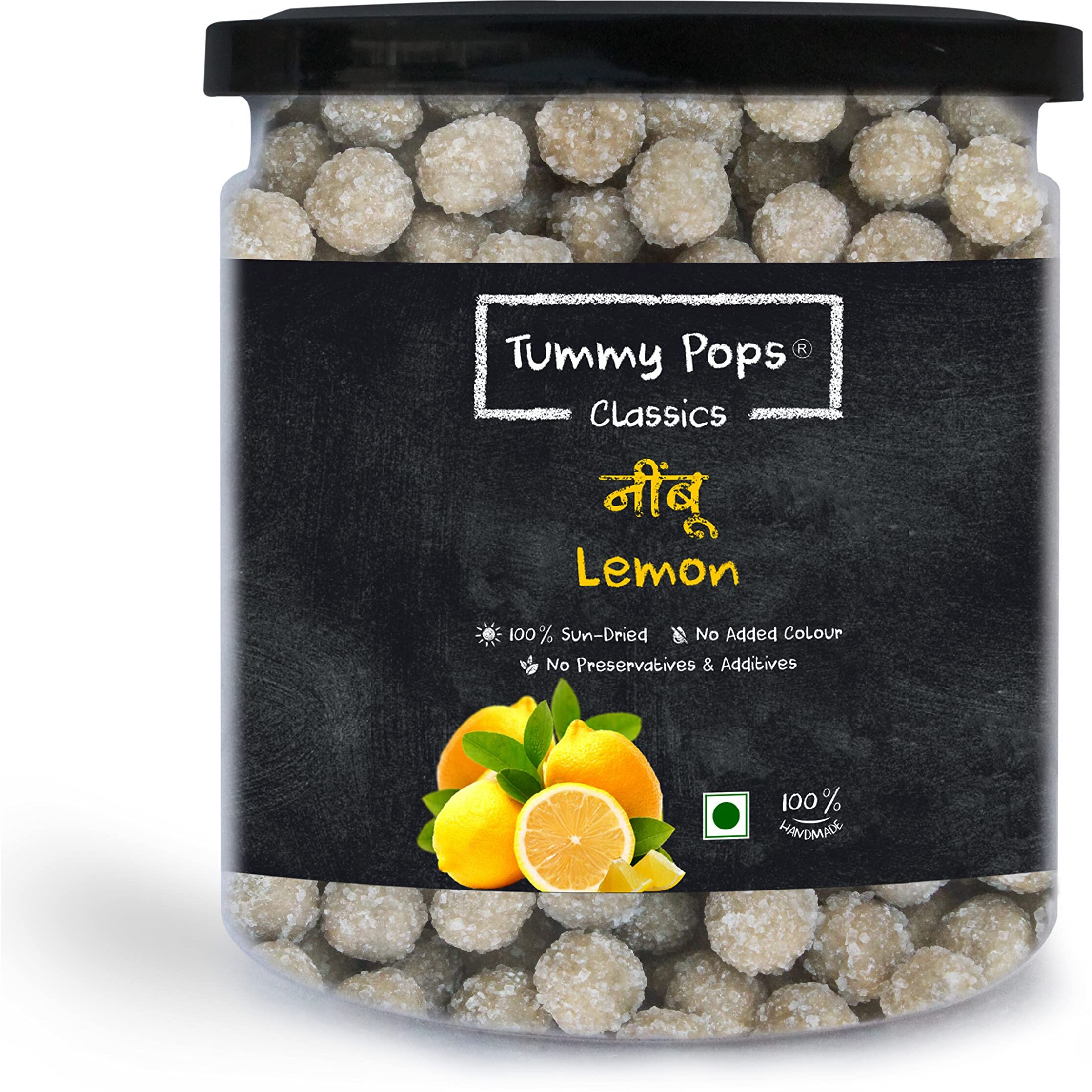 Tummy Pops | Premium Khatti Meethi Nimbu Goli - 300gm Jar | Chatpati Lemon Candy | After Meal Digestives Mukhwas, Premium Handmade Sweet Mouth Fresheners, Chatpati Churan Goli Pachak