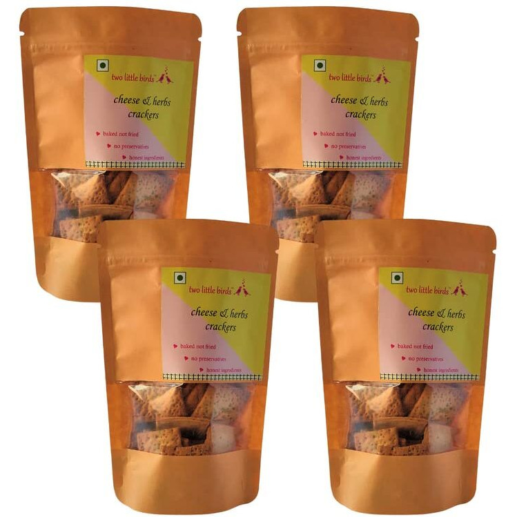two little birds Cheese & Herbs Crackers - Italian Herbs and Cheese Flavoured| Baked Not Fried| Eggless, Handmade, Freshly Baked Snacks Chips| No Added Preservatives or Palm Oil| 120Grams (Pack of 4)