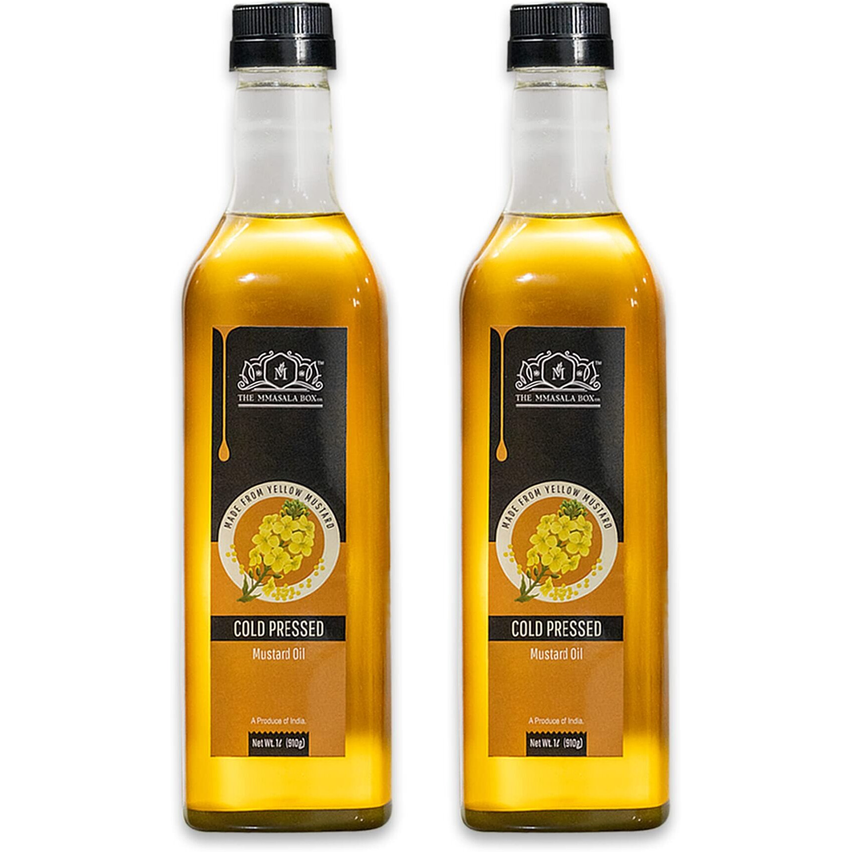 Mmasala Box Co. Natural Cold Pressed Yellow Mustard Oil - 1 L (Pack of 2) | Traditionally Extracted from Wooden Crusher| Cold Pressed Oils | All Natural | Chemical Free