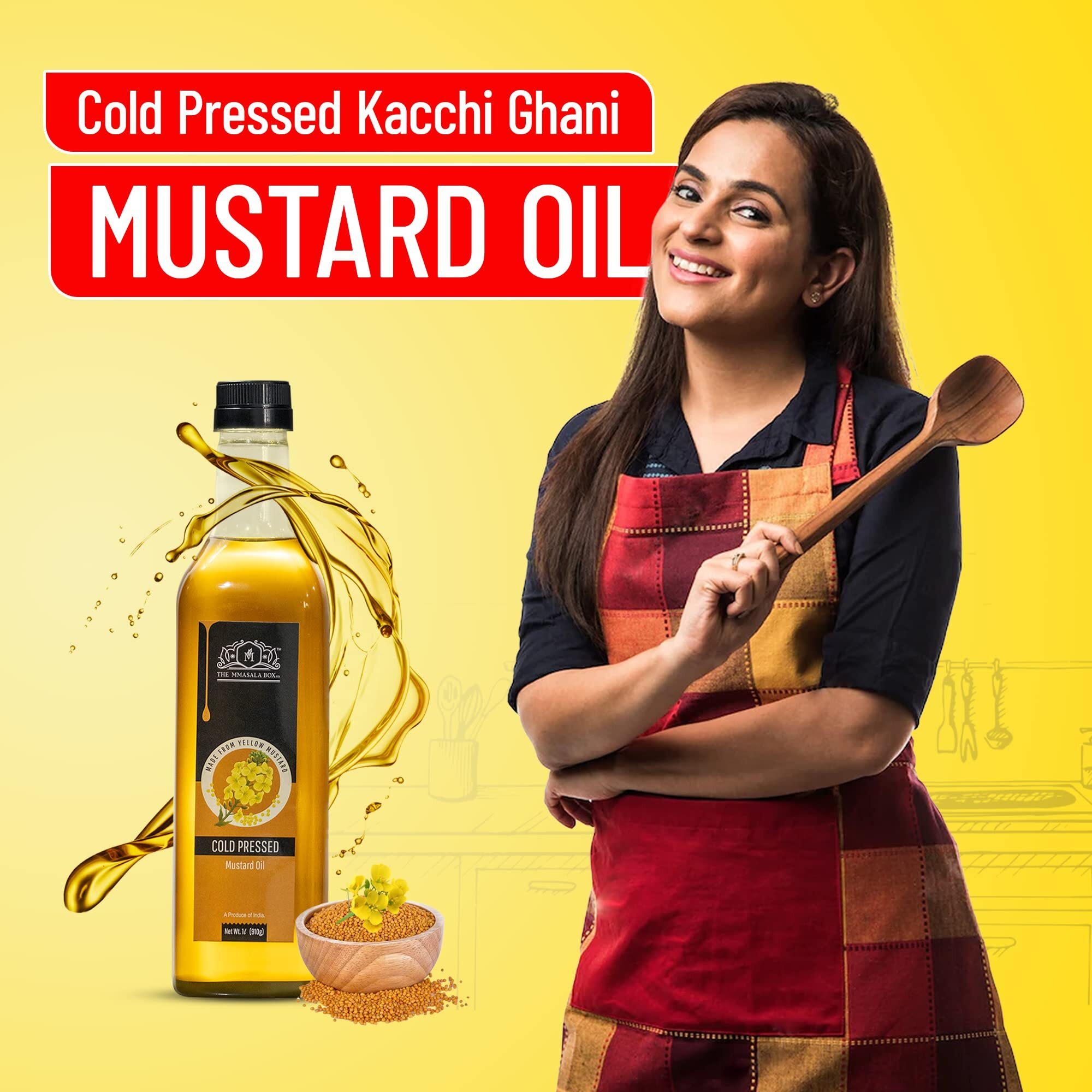 Mmasala Box Co. Natural Cold Pressed Yellow Mustard Oil - 1 L (Pack of 2) | Traditionally Extracted from Wooden Crusher| Cold Pressed Oils | All Natural | Chemical Free