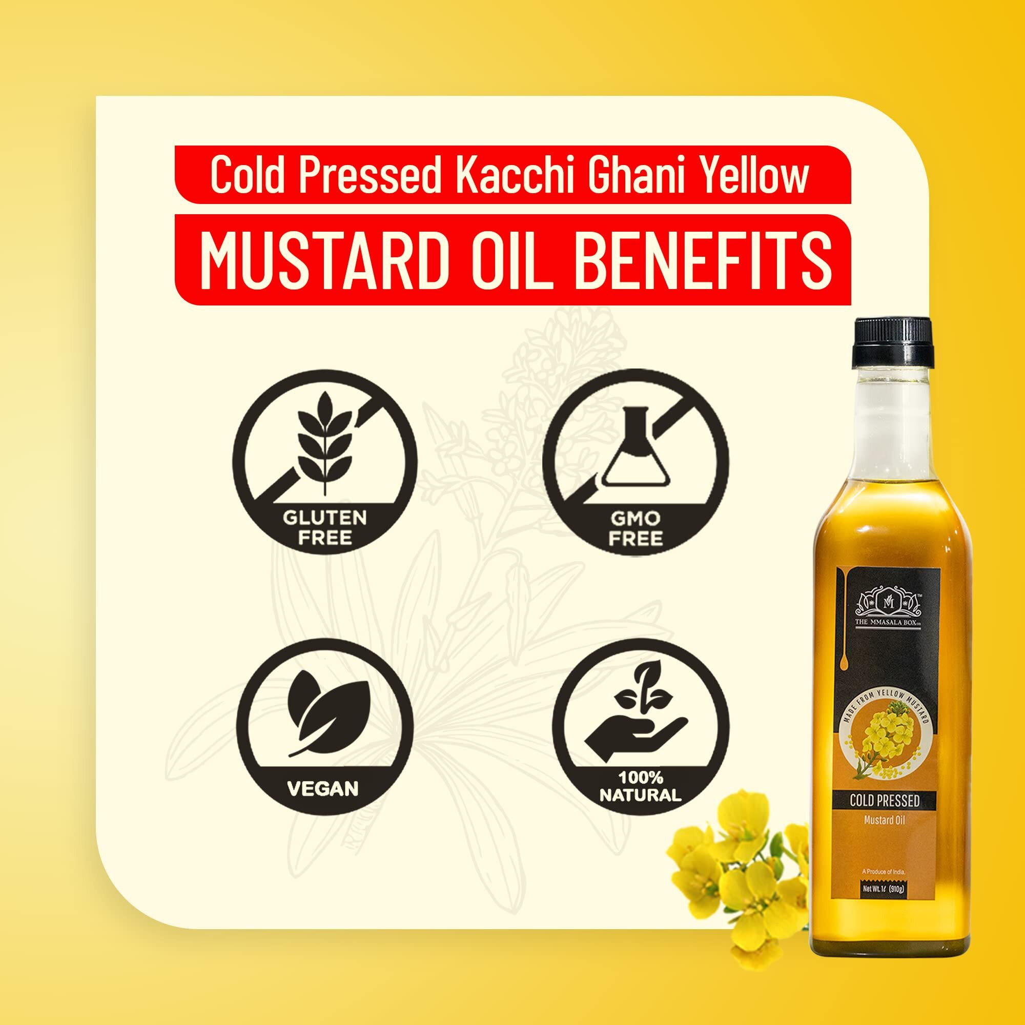 Mmasala Box Co. Natural Cold Pressed Yellow Mustard Oil - 1 L (Pack of 2) | Traditionally Extracted from Wooden Crusher| Cold Pressed Oils | All Natural | Chemical Free