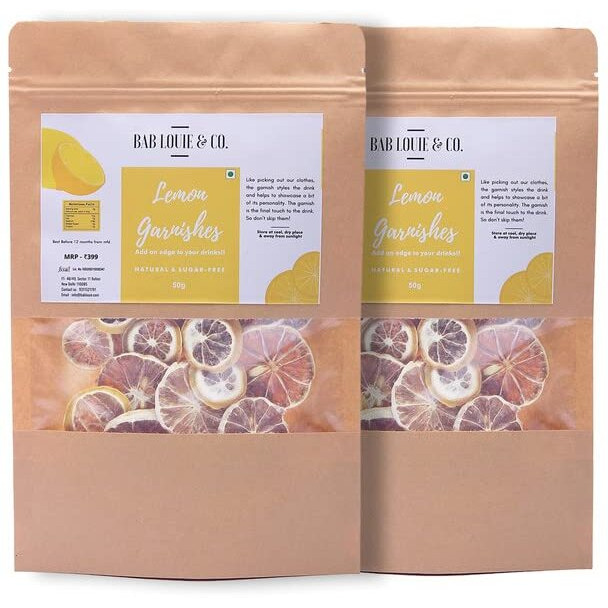 Bab Louie & Co. Lemon Dehydrated Fruits Garnishes For Cocktail, Mocktail, Detox Water, Green Tea, Snacks, 100% Natural | Zero Preservatives | 50 Gm (Lemon, Pack Of 2)