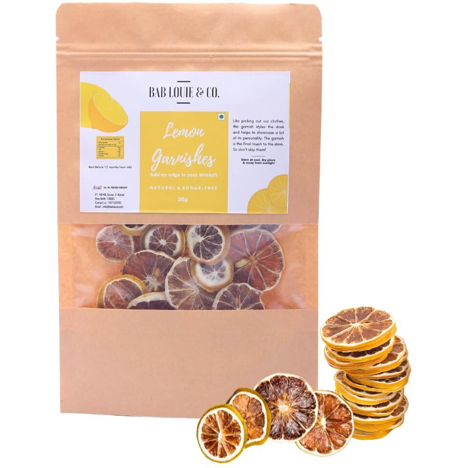 Bab Louie & Co. Lemon Dehydrated Fruits Garnishes For Cocktail, Mocktail, Detox Water, Green Tea, Snacks, 100% Natural | Zero Preservatives | 50 Gm (Lemon, Pack Of 2)