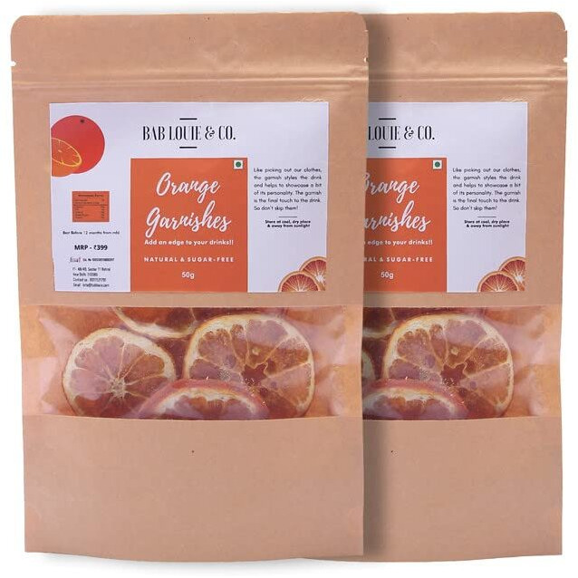 Bab Louie & Co. Dehydrated Orange Wheel Garnishes For Cocktail, Mocktail, Detox Water, Green Tea, Snacks - Gluten free, Vegan, Air Dried, No Sugar 100% Natural (Pack of 2)