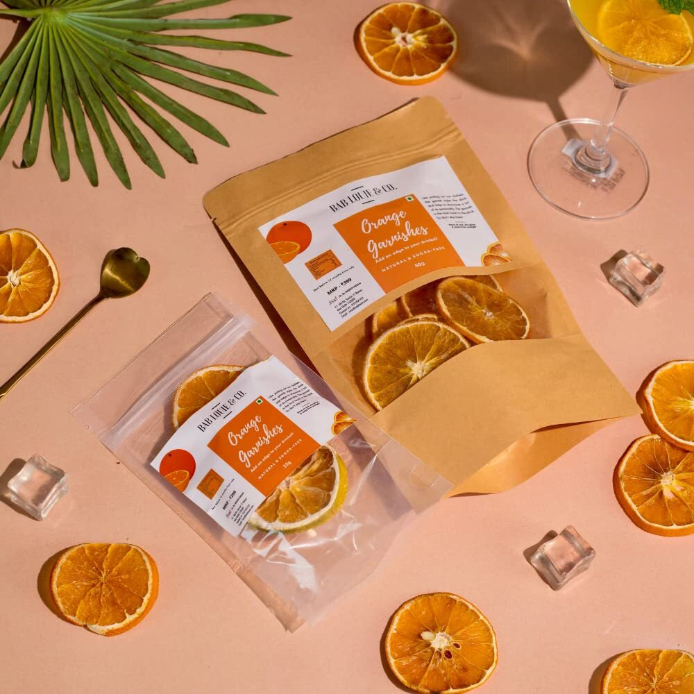 Bab Louie & Co. Dehydrated Orange Wheel Garnishes For Cocktail, Mocktail, Detox Water, Green Tea, Snacks - Gluten free, Vegan, Air Dried, No Sugar 100% Natural (Pack of 2)