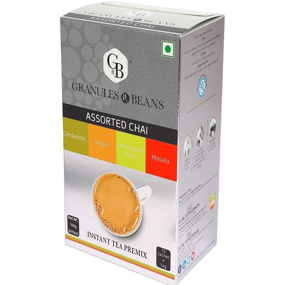 GnB GRANULES n BEANS Assorted Chai Instant Tea Premix - (10 Sachet X 14 Gram  140 Gram) (Pack Of 2) (Cardamom, Ginger, Lemongrass Ginger, Masala)