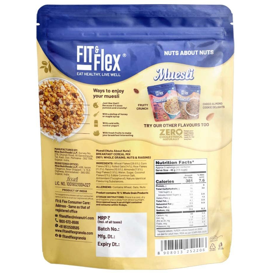 FIT & FLEX Baked And Healthy Rich Cereal Nuts About Nuts Muesli|Oat Rich Cereal With High Protein|Ready To Eat Breakfast Cereal|As Seen On Shark Tank India|210 Gm (Pack Of 1)