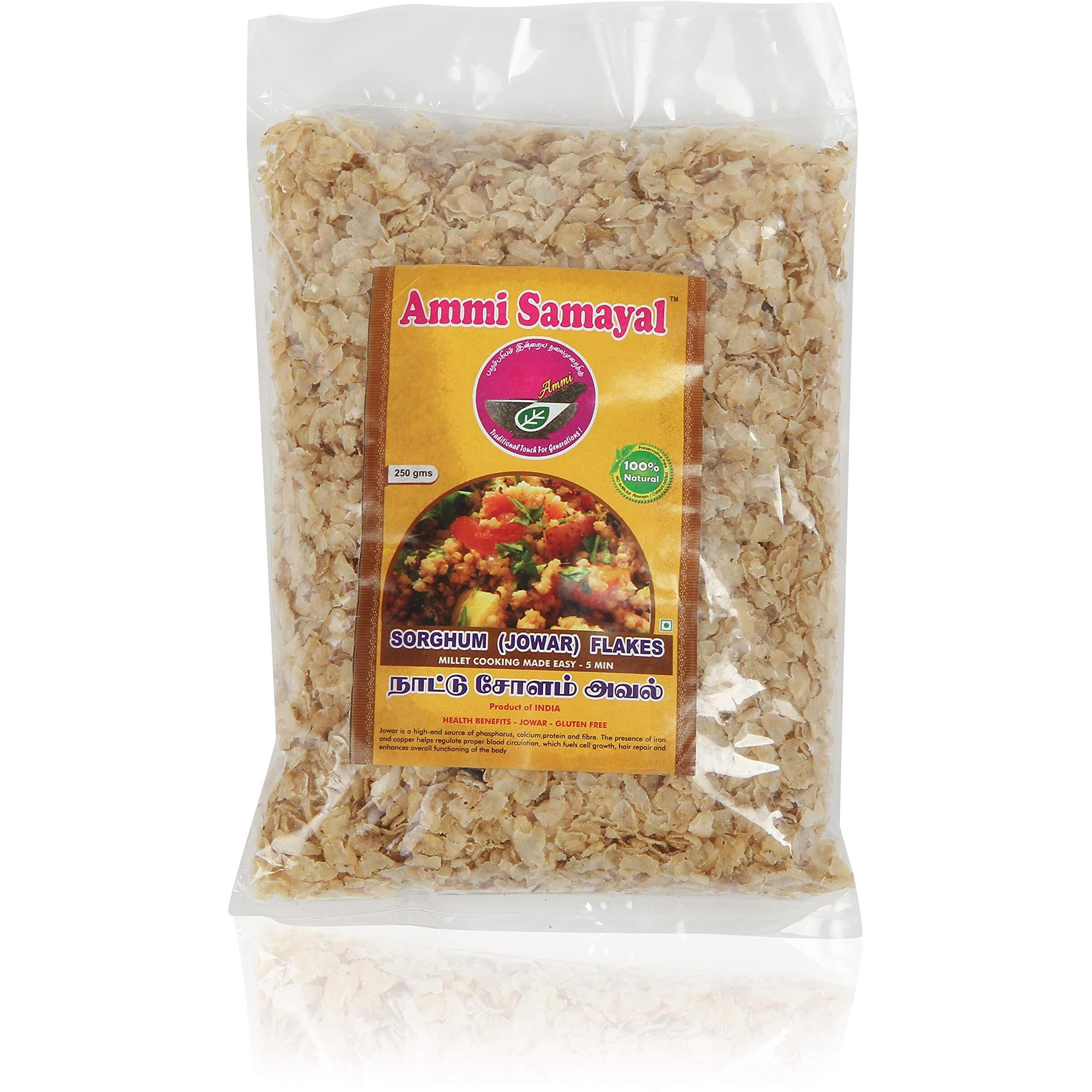 Ammi Samayal Jowar Flakes | Sorghum Poha | Fiber-Rich Cholum Avul | Whole Grain Millet Flakes For Breakfast | Premium & Organic Snacks For Good Health | Gluten Free Poha | Healthy Meal | Pack 1 | 250g
