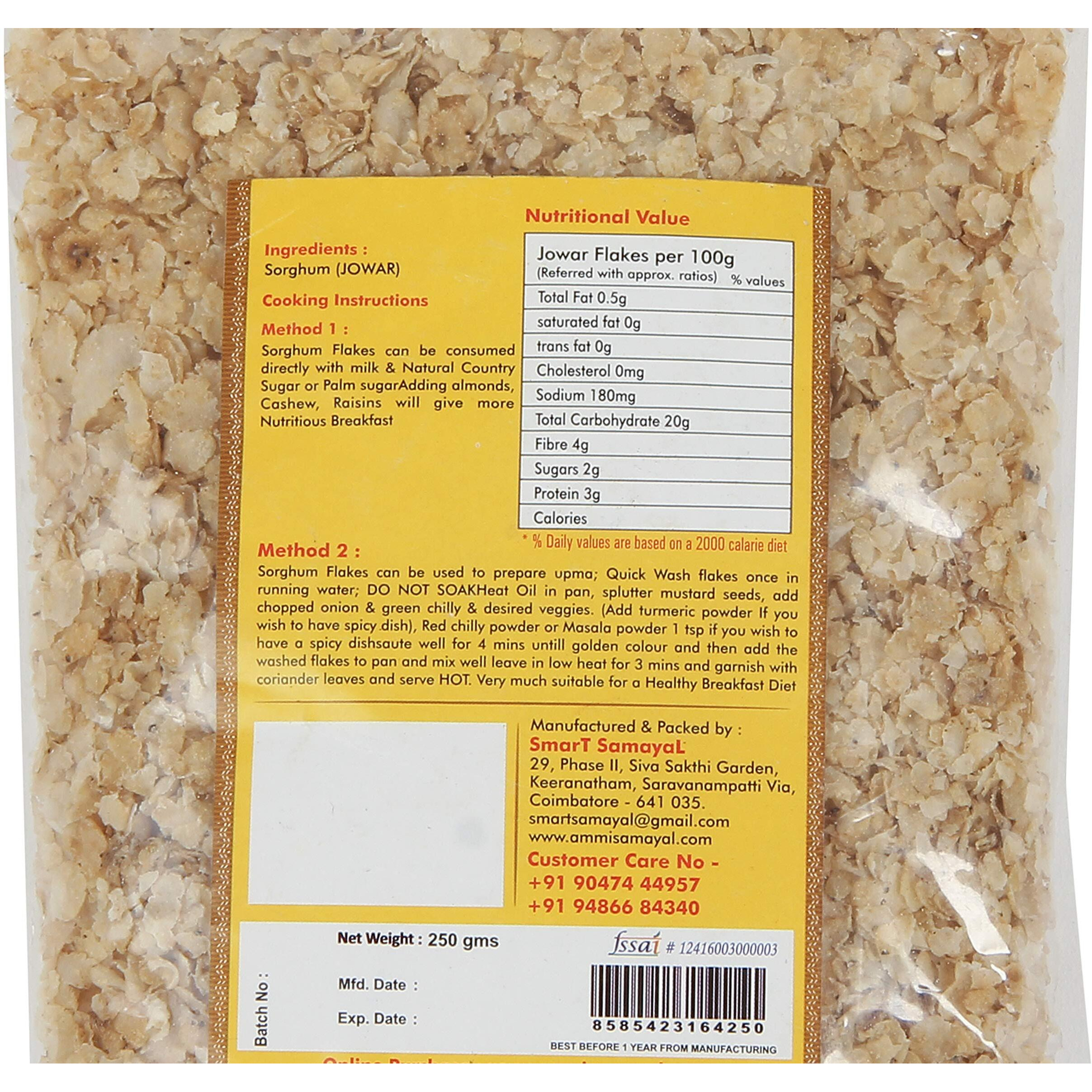 Ammi Samayal Jowar Flakes | Sorghum Poha | Fiber-Rich Cholum Avul | Whole Grain Millet Flakes For Breakfast | Premium & Organic Snacks For Good Health | Gluten Free Poha | Healthy Meal | Pack 1 | 250g