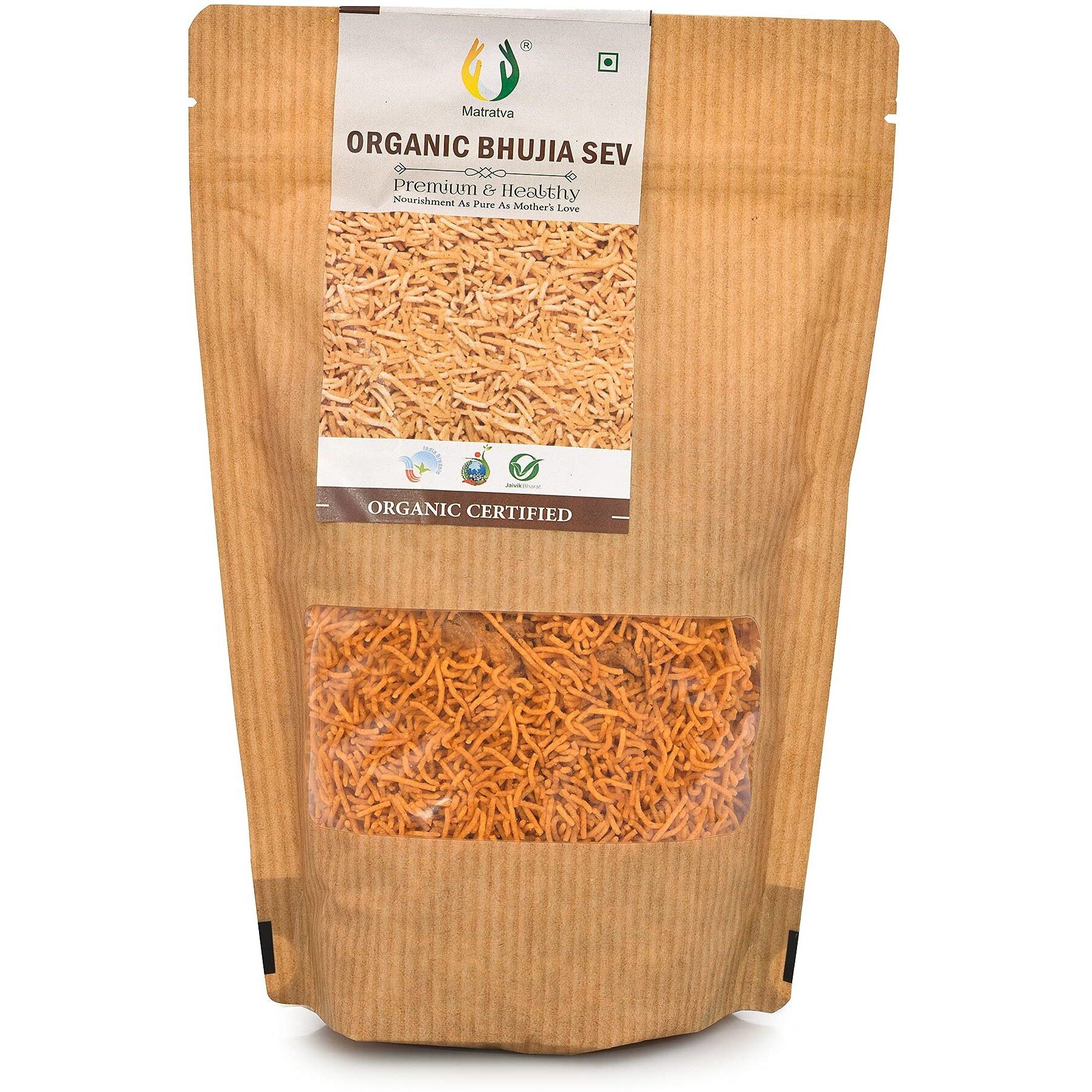 Matratva Organic Bhujia Sev Namkeen 500 gm | Bikaneri Bhujia Sev Namkeen | Organic Namkeen | Fried in Cold Pressed Groundnut Oil | Healthy Indian Snacks | Crispy & Fresh Snack | No Preservatives