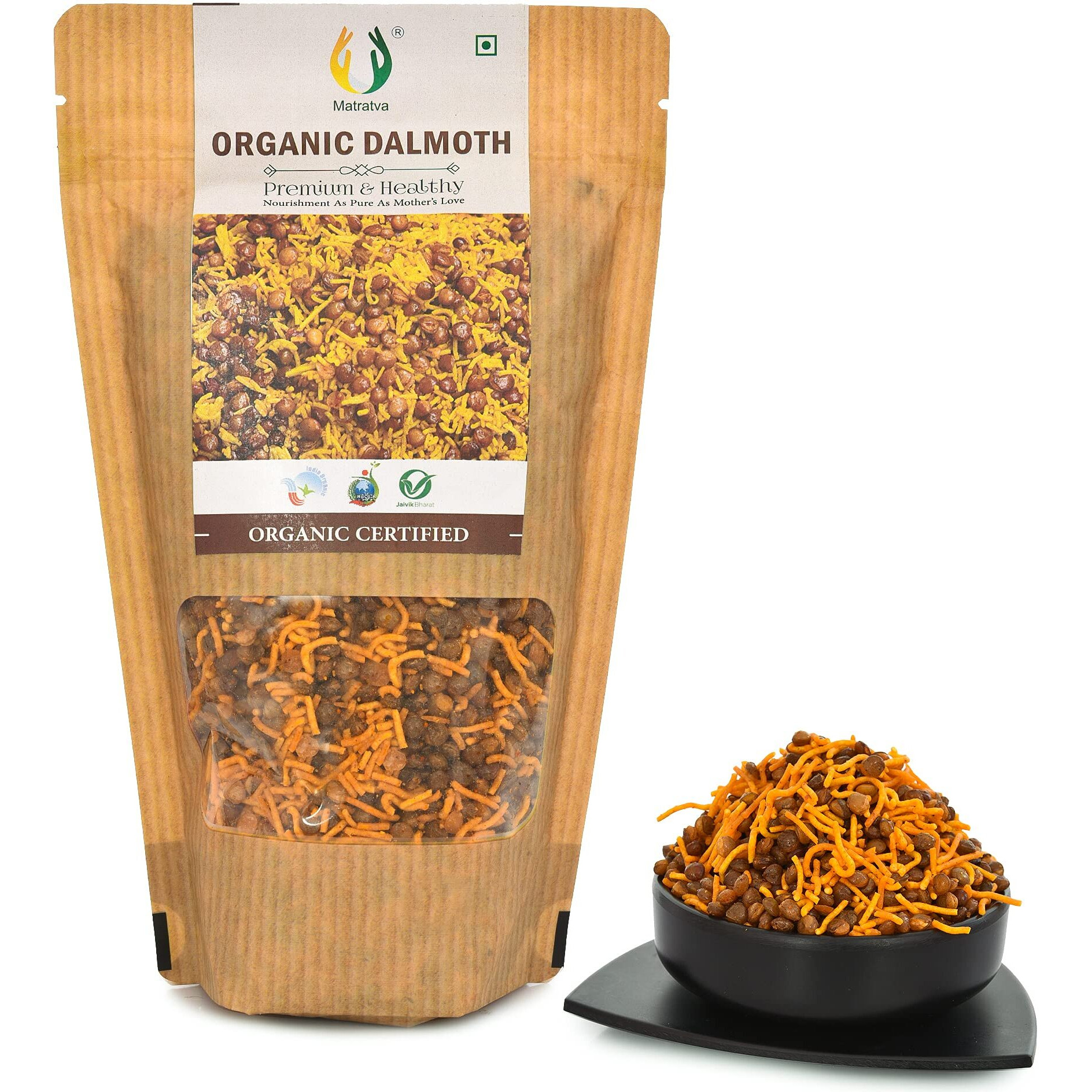 Matratva Organic Dal Moth Namkeen  500 gm | Crunchy & Spicy | Organic Namkeen | Healthy Indian Snacks | Crispy & Fresh Snack | No Preservatives
