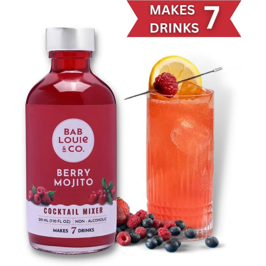 Bab Louie & Co. Assorted Garnishes with Berry Mojito Cocktail Mixer for Vodka, Gin, Champagne, Makes 7 Drinks, Combo Pack of 2 (50g Garnish & 210 ML Mixer)
