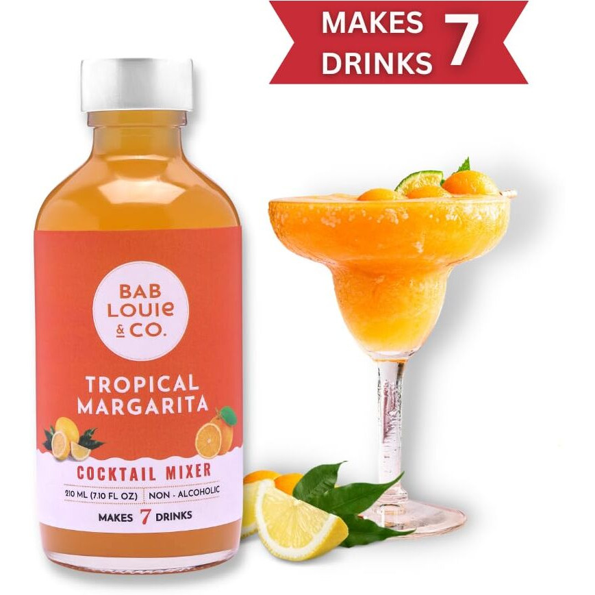 Bab Louie & Co. Assorted Garnishes with Tropical Margarita Cocktail Mixer for Vodka, Gin, Rum, Makes 7 Drinks, Combo Pack of 2 (50g Garnish & 210 ML Mixer)