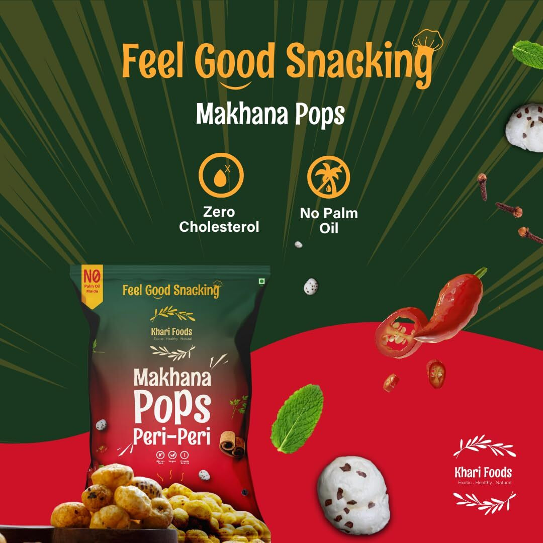 Khari Foods Premium Flavoured Makhana, 4 Flavours Combo, Crunchy & Roasted Makhana Pops, Protein Source, Fibre Rich, No Palm Oil, Gluten Free (25g x 4)