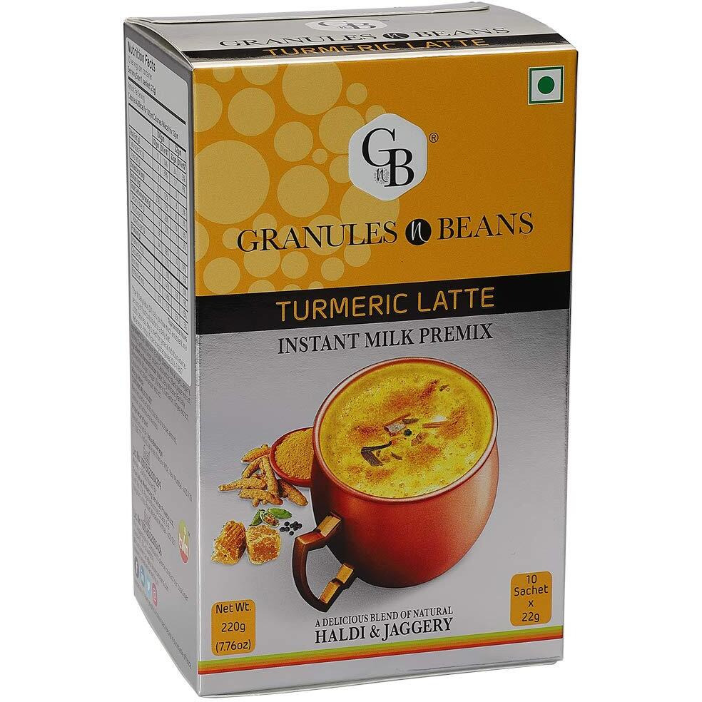 GnB GRANULES n BEANS Turmeric Latte Instant Milk Premix Haldi & Jaggery - (10 Sachet X 22G  220G) (Pack Of 3)