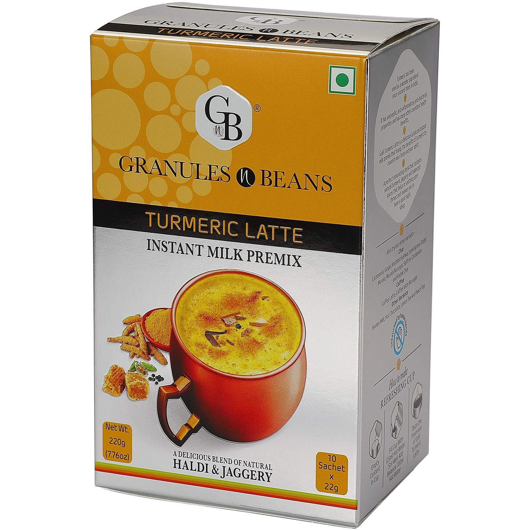 GnB GRANULES n BEANS Turmeric Latte Instant Milk Premix Haldi & Jaggery - (10 Sachet X 22G  220G) (Pack Of 3)