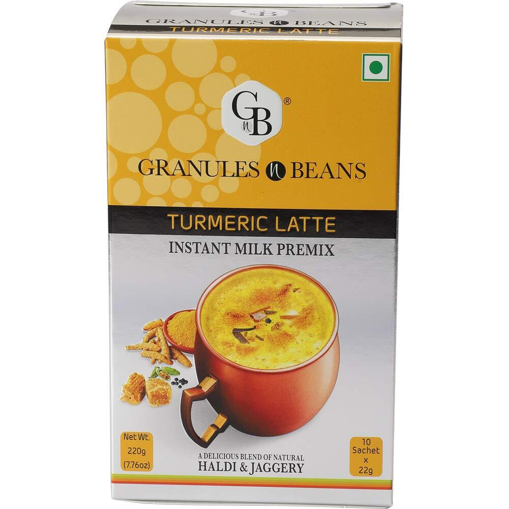 GnB GRANULES n BEANS Turmeric Latte Instant Milk Premix Haldi & Jaggery - (10 Sachet X 22G  220G) (Pack Of 3)