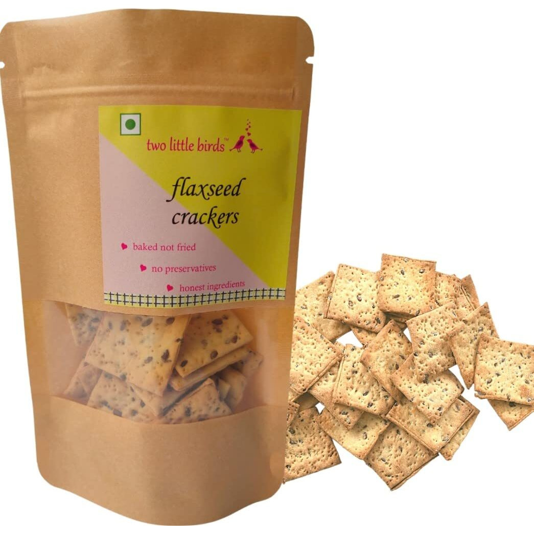 two little birds Flaxseed Crackers - Made with Healthy Flaxseeds | Baked Not Fried, Eggless, Handmade, Freshly Baked Snacks Chips | No Added Preservatives or Palm Oil | 120 Grams (Pack of 3)